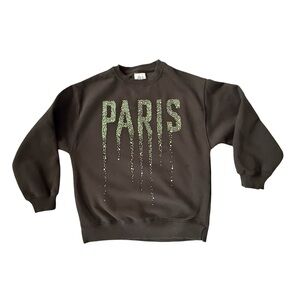 Zara Girls Black Crewneck Sweater with Crystal Paris Graphic Size 11-12